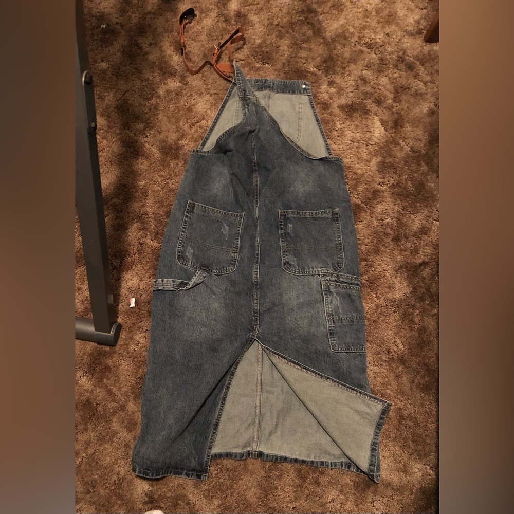 Casual Blue Denim Midi Overall Dress - Picture 4 of 6